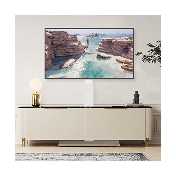 RFIVER Blanc Support TV sur Pied pour Écran de 32 à 75 Pouces avec Socle en Bois, Pivotant à 60 Degrés, Hauteur Réglable, Max