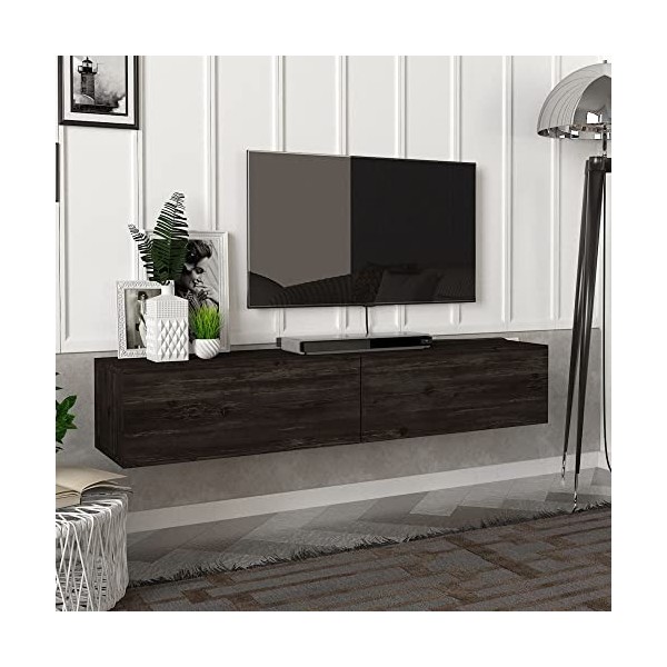 [en.casa] Meuble TV Support Télé Suspendue avec Étagères Fermés Espace de Rangement Flottante pour Salon Banc Télévision Pann