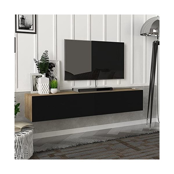 [en.casa] Meuble TV Support Télé Suspendue avec Étagères Fermés Espace de Rangement Flottante pour Salon Banc Télévision Pann