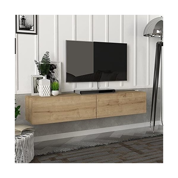 [en.casa] Meuble TV Support Télé Suspendue avec Étagères Fermés Espace de Rangement Flottante pour Salon Banc Télévision Pann