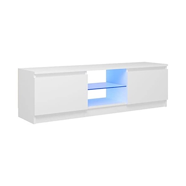 Annlera Meuble TV avec Lumières LED Colorées Blanc 120x30x35,5 cm Bois dingénierie Moderne Banc TV Maison Salon Grand Espace