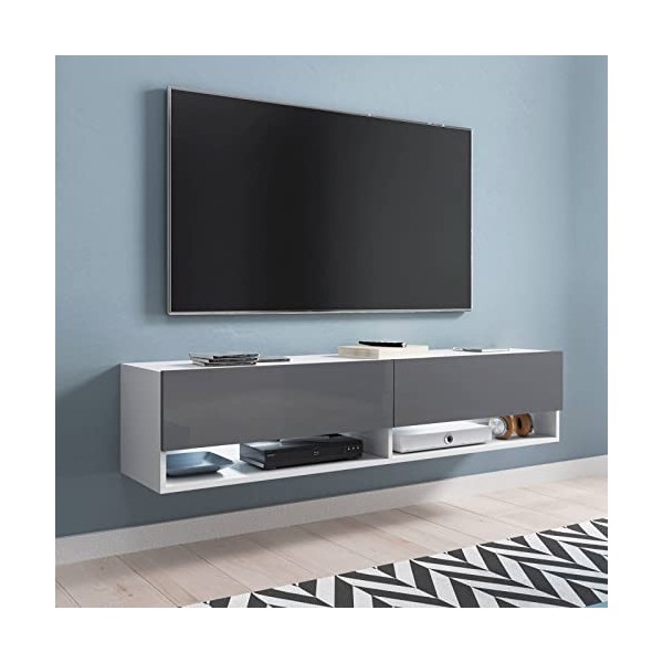 Mobilier-Deco Alex - Meuble TV Suspendu 1 Porte 2 niches Gris béton - 100 cm