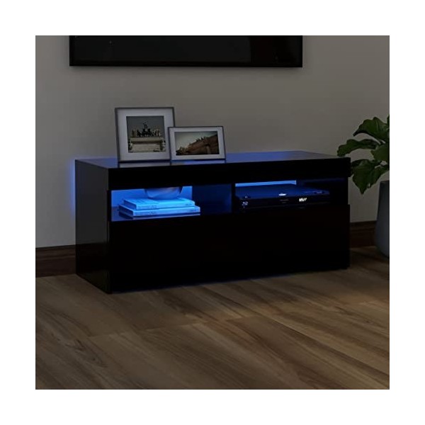 homiuse Meuble TV avec Lumières LED Chêne Sonoma 90x35x40 cm Aggloméré Support de TV Espace de Stockage Suffisant Meuble HiFi