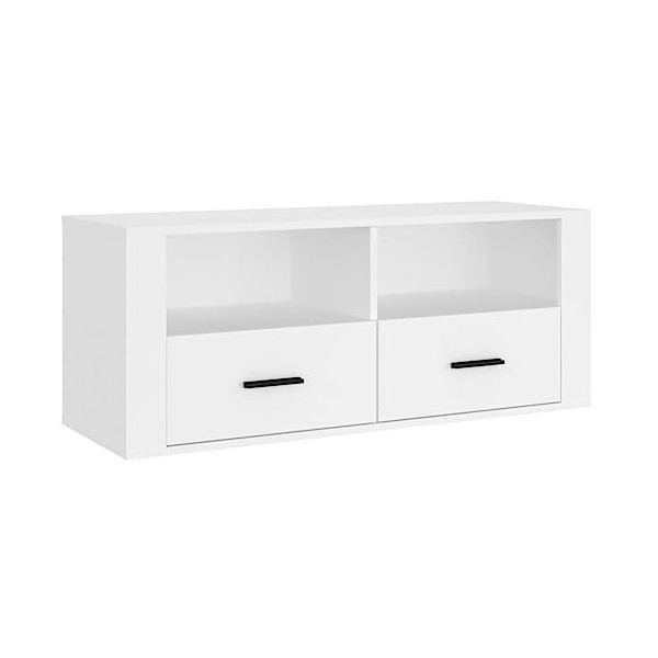 Higsose Meuble TV Salon Blanc 100x35x40 cm Bois dingénierie Design Tendance Armoire Multimédia Grand Espace de Rangement Gar