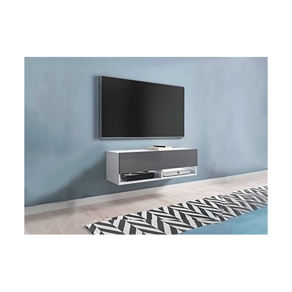 DECO IN PARIS Meuble TV Suspendu 1 Porte 2 niches Romane - 100 cm