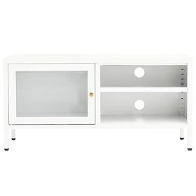 Générique Meuble TV Blanc 90x30x44 cm Acier et Verre,14.92 KG,336056, Meubles, Meubles TV