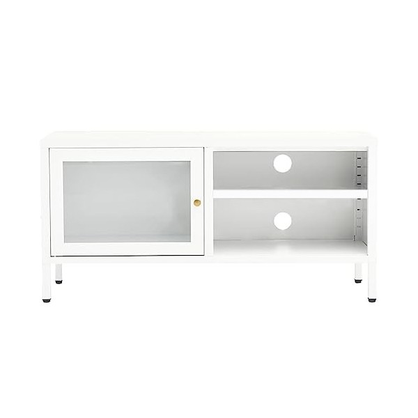 Générique Meuble TV Blanc 90x30x44 cm Acier et Verre,14.92 KG,336056, Meubles, Meubles TV