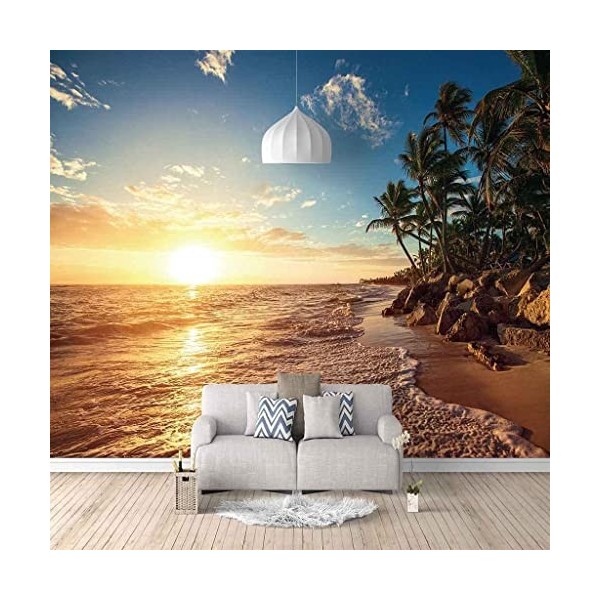 Papier Peint Photo 3D Mural Coucher De Soleil Plage Paysage Marin Peel And Stick Amovible Mur Affiche Tv Fond Décoratif Mur A