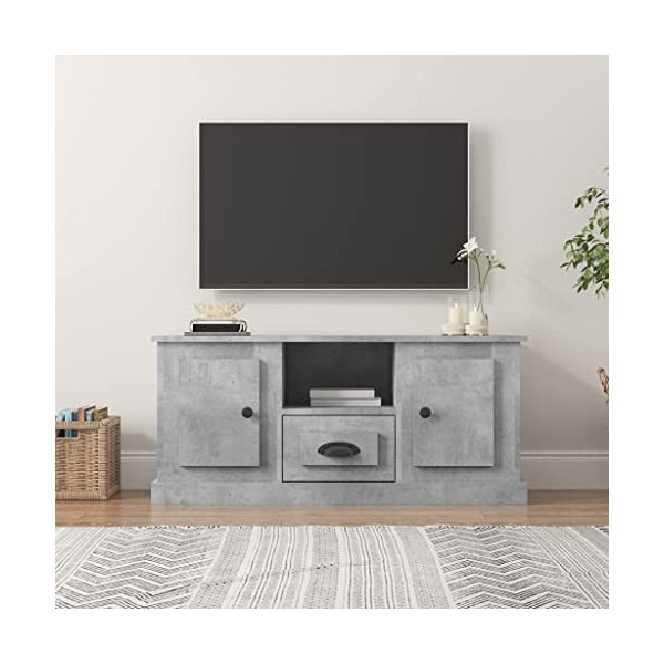 Meuble TV Gris béton 100x35,5x45 cm Bois dingénierie - Meuble télé, Meuble TV Industriel, Meuble Chambre, Convient pour Salo