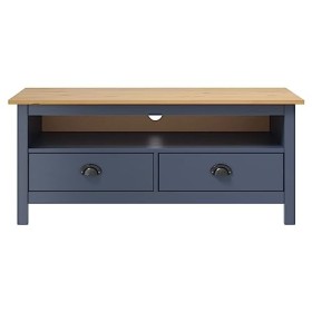 Meuble TV Hill Range Gris 110x40x47 cm Bois de pin Solide - Meuble TV, Armoire Basse Centre, Support Télé pour Salon Chambre,