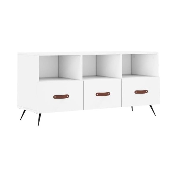 Hovothy Meuble TV Design Classique Blanc 102x36x50 cm Bois dingénierie Résistance à lhumidité Armoire Stéréo Grand Espace d