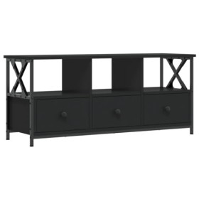 Hovothy Meuble TV Noir 102x33x45 cm Bois dingénierie et Fer Buffet TV Industriel Meuble de Salon Résistance à lhumidité Mat