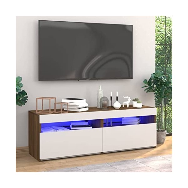 DJEKA Meuble TV LED Meuble TV Meuble TV Bois Banc TV Meuble TV Haut Convient pour Salon ou Chambre-Chêne marron-60 x 35 x 40 