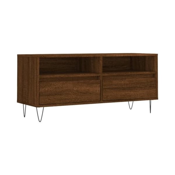 JUNZAI Meuble TV chêne Marron 100x34,5x44,5 cm Bois dingénierie,Meuble TV Longueur,Meubles De Salon TV,Meuble Bas Salon
