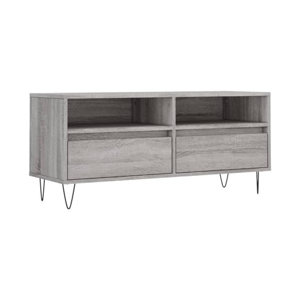 JUNZAI Meuble TV Sonoma Gris 100x34,5x44,5 cm Bois dingénierie,Meuble TV,Ensemble Meuble TV,Table TV