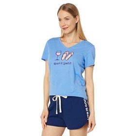 Life is Good Keep It Simple Wine and Flips Crusher-Lite™ Vee à manches courtes, Bleu bleuet., XX-Large