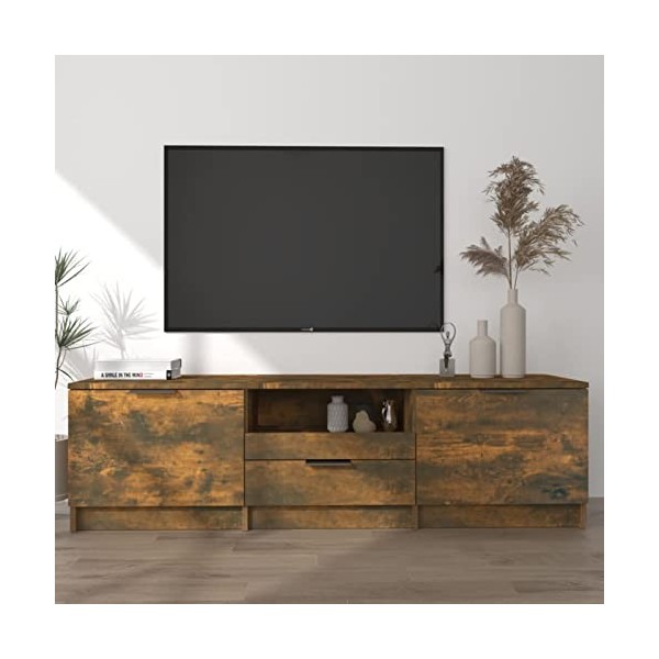 Camerina Meuble TV Chêne fumé 140x35x40 cm Bois dingénierie,Meuble TV,Meuble TV Moderne,Meuble de Salon
