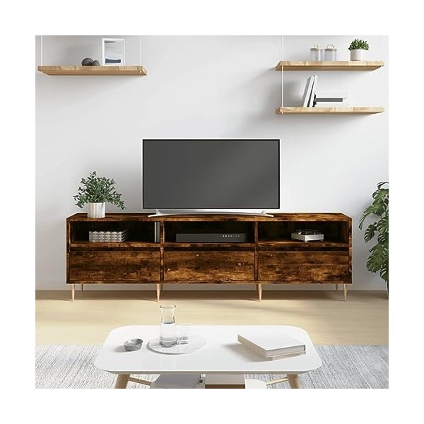 BaraSh Meuble TV chêne fumé 150x30x44,5 cm Bois dingénierie,Meuble TV Longueur,Meubles De Salon TV,Meuble Bas Salon