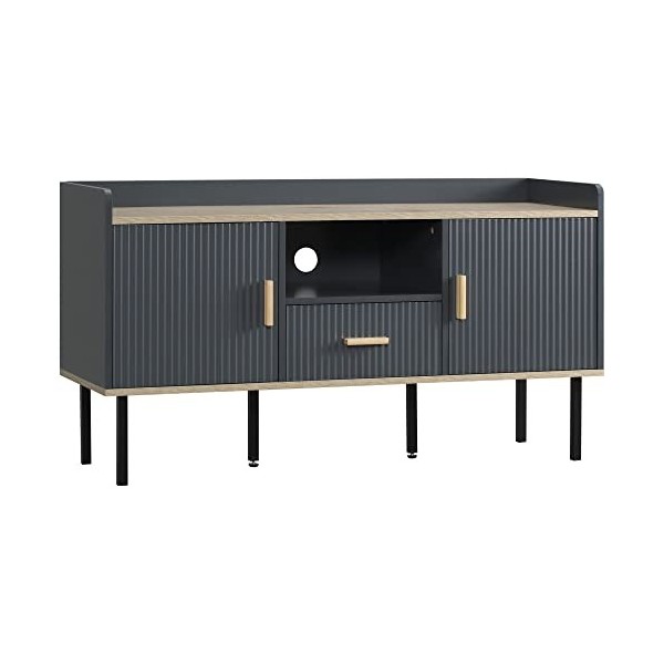 HOMCOM Meuble TV Banc TV Support TV pour télévision 1 tiroirs 2 Portes 1 Niche avec Passe-câbles - 120 x 40 x 65 cm - MDF et 