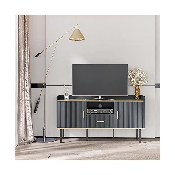 HOMCOM Meuble TV Banc TV Support TV pour télévision 1 tiroirs 2 Portes 1 Niche avec Passe-câbles - 120 x 40 x 65 cm - MDF et 