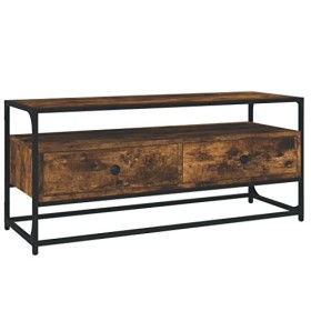 Higsose Meuble TV Design Élégant Chêne Fumé 100x35x45 cm Bois dingénierie Meuble de Multimédia avec Pieds en Métal Meuble de