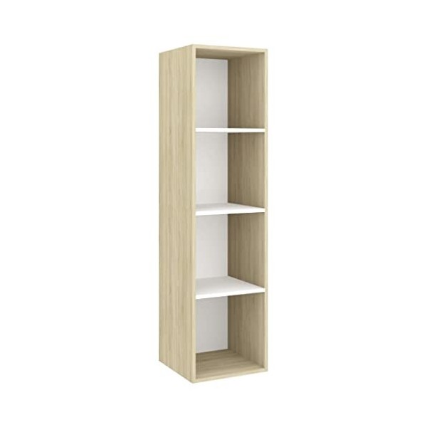 Meuble TV Murale | Style Contemporain | Rangement matériel télé Audio Video Gaming | 37x37x142,5cm chêne Sonoma et Blanc