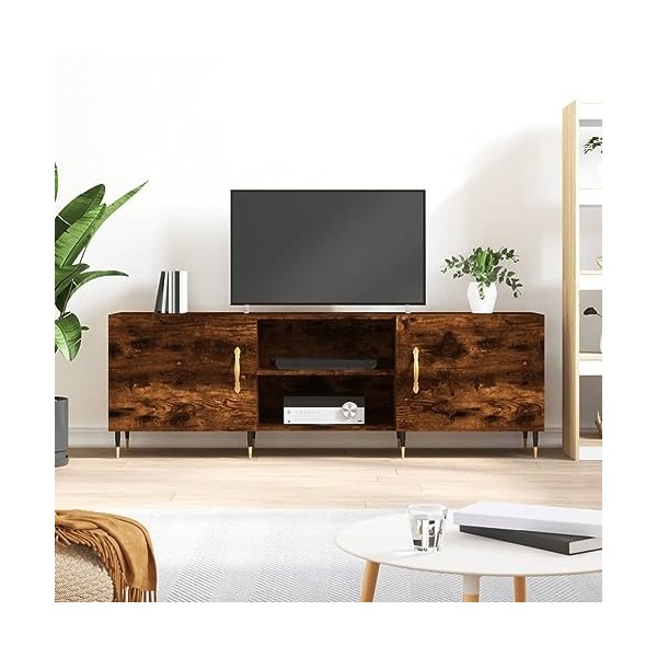 CIADAZ Meuble TV chêne fumé 150x30x50 cm Bois dingénierie,Table Television Salon,Meuble Télé Haut,Meuble TV Haut