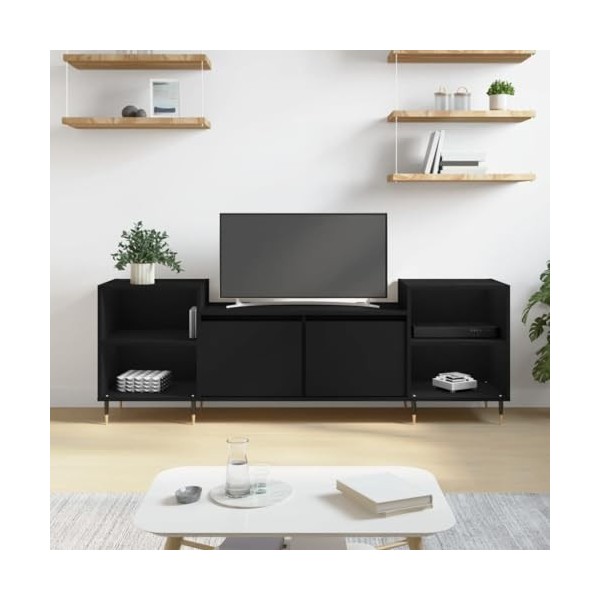 vidaXL Meuble TV, Armoire de Télévision avec 6 Compartiments, Meuble Télé avec Portes Salon Salle de Séjour, Moderne, Noir Bo
