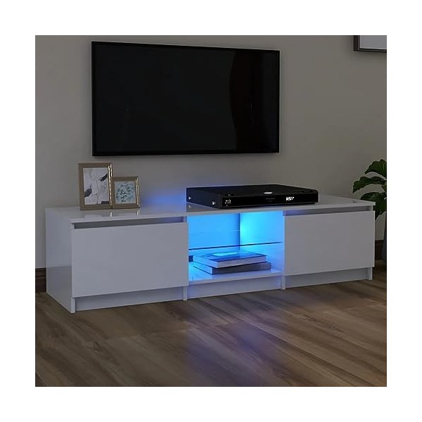 Meuble TV avec lumières LED blanc brillant 140x40x35,5 cm