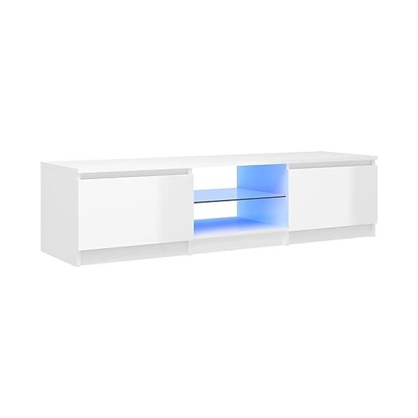 Meuble TV avec lumières LED blanc brillant 140x40x35,5 cm