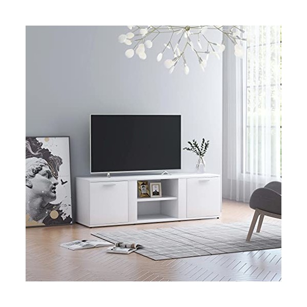 VEEKI Meuble TV, Meuble TV Suspendu, Meuble TV Blanc, Meuble TV Industriel, Meubles de Salon, Salon, Chambre, Cadre en Acier,