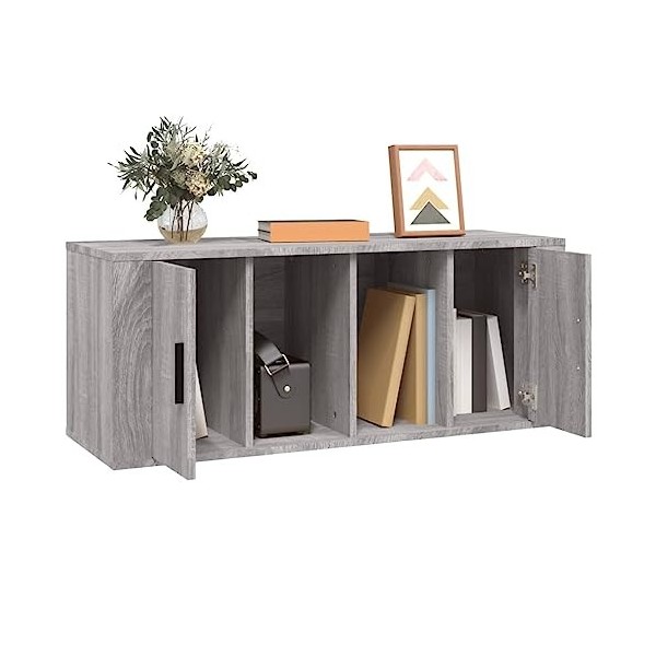 Hovothy Meuble TV Sonoma Gris 100x35x40 cm Bois dingénierie Armoire Télévision Décoration Salon Intérieure Dessus Robuste Vi