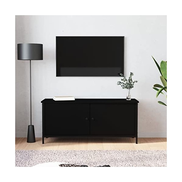 Higsose Meuble TV avec Portes Noir 102x35x45 cm Bois dingénierie Meuble de Multimédia avec Pieds en Métal Meuble de Chambre 