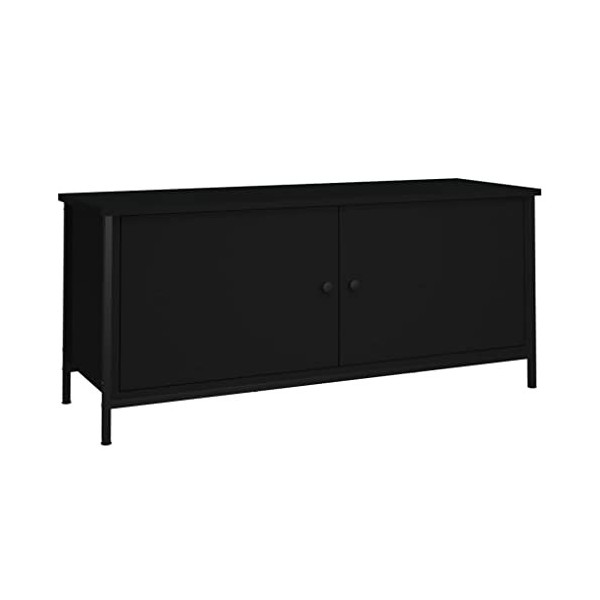 Higsose Meuble TV avec Portes Noir 102x35x45 cm Bois dingénierie Meuble de Multimédia avec Pieds en Métal Meuble de Chambre 