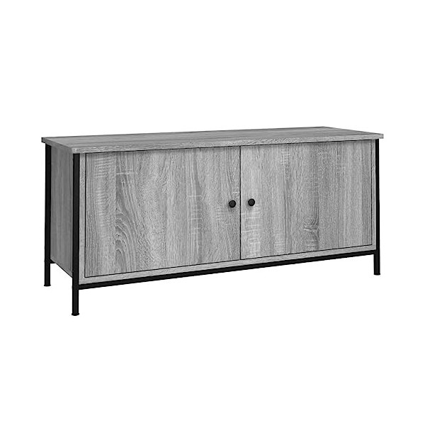 Higsose Meuble TV avec Portes Sonoma Gris 102x35x45cm Bois dingénierie Meuble de Multimédia avec Pieds en Métal Meuble de Ch