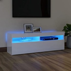 vidaXL Meuble TV avec Lumières LED Armoire Basse Centre de Divertissement Meuble Stéréo Salon Salle de Séjour Intérieur Blanc