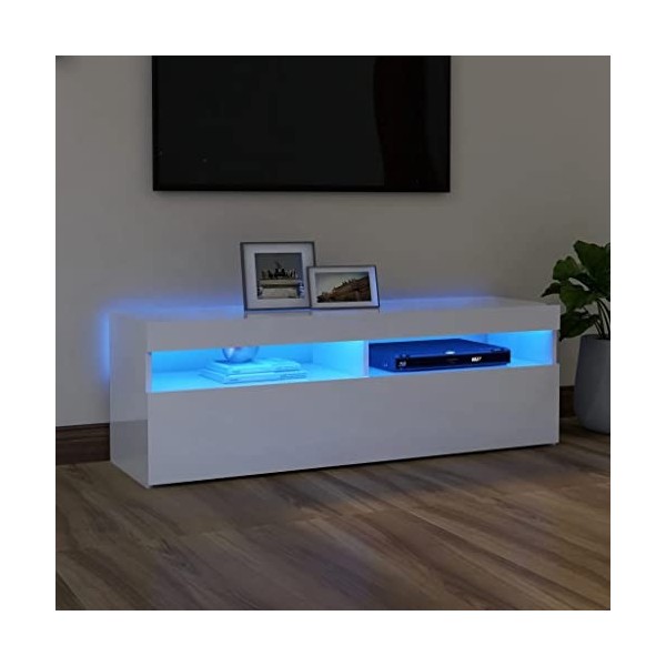vidaXL Meuble TV avec Lumières LED Armoire Basse Centre de Divertissement Meuble Stéréo Salon Salle de Séjour Intérieur Blanc