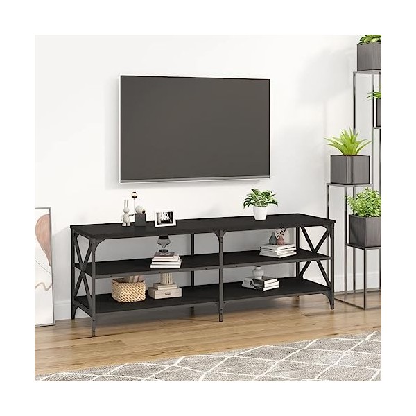 Annlera Meuble TV Chêne Fumé 140x40x50 cm Bois dingénierie et Fer Banc TV Industriel Armoire Multimédia Maison Salon Espace 