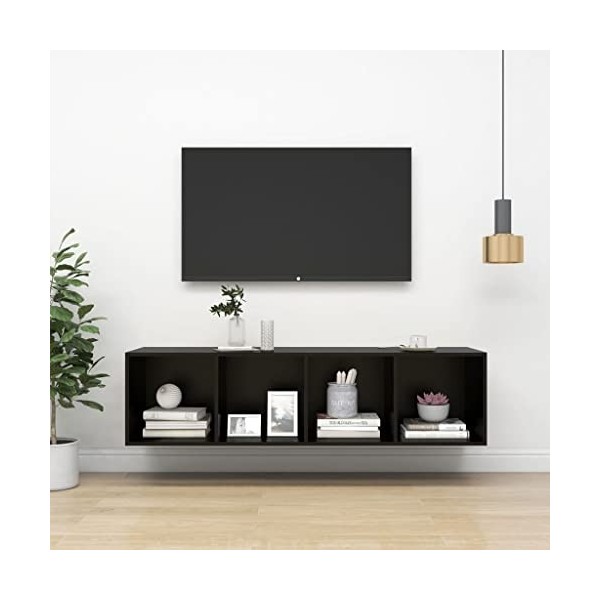 Meuble TV Murale | Style Contemporain | Rangement matériel télé Audio Video Gaming | 37x37x142,5cm Noir