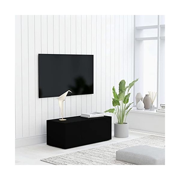 Meuble TV avec 3 tiroirs | Style Scandinave | Rangement matériel télé Audio Video Gaming | 80x34x30cm Noir
