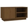 Annlera Meuble TV Marron Miel 80x35x40,5 cm avec 3 Compartiments Bois de Pin Massif Classique Banc TV Dessus de Meuble Robust