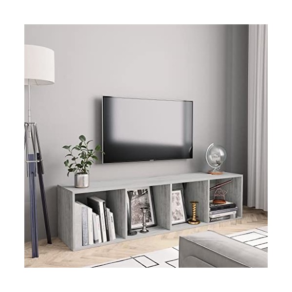 homiuse Meuble TV Gris Béton 143x30x36 cm Aggloméré Bibliothèque Style Classique Support de TV Table TV Meuble Salon Armoire 