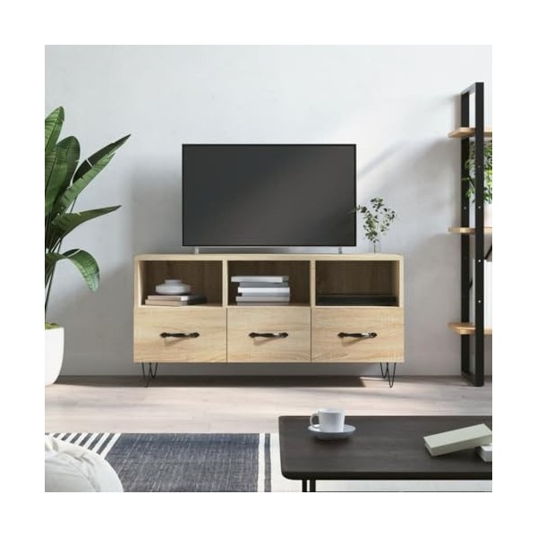 Annlera Meuble TV Chêne Sonoma 102x36x50 cm Bois dingénierie Classique Banc TV Décorer Pièce Minimaliste Armoire TV Fonction