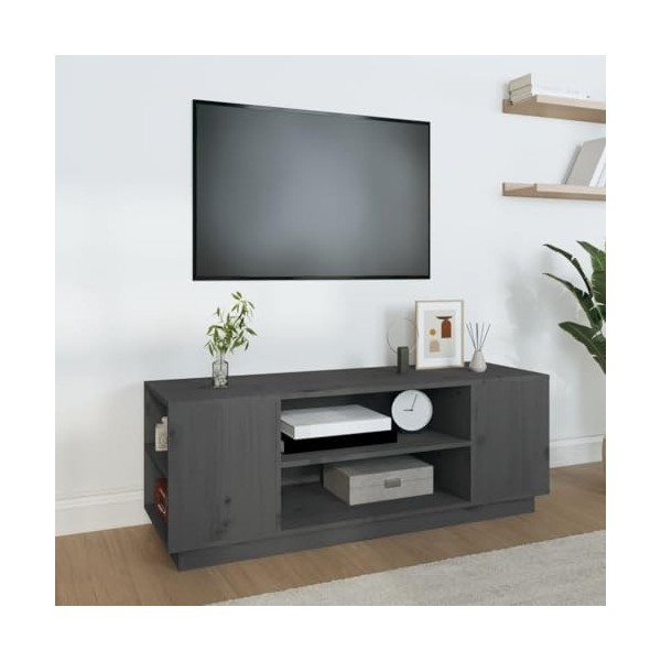 Meuble TV Gris 110x35x40,5 cm Bois de pin massif
