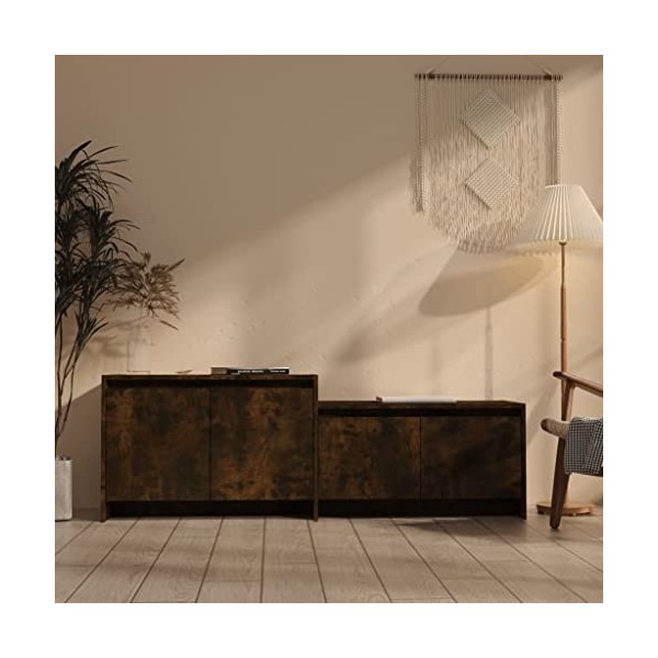 WIFESE Meuble TV Chêne Fumé 146,5x35x50 cm Aggloméré Buffet Durable Meuble Stéréo Armoire TV Salon Table de Télévision Chambr