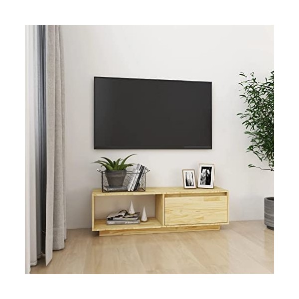 homiuse Meuble TV 110x30x33,5 cm Jaune Bois de Pin Massif Armoire HiFi Décoration Intérieure Meuble de Télévision Table Salon