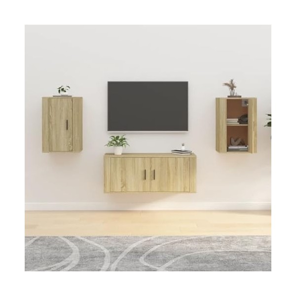 Meubles TV muraux 2 pcs Chêne Sonoma 40x34,5x60 cm - Meuble Chambre, Support Télé pour Salon Salle à Manger Chambre, Style In