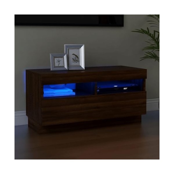 vidaXL Meuble TV avec Lumières LED Armoire Basse Centre de Divertissement Armoire Média Salon Salle de Séjour Intérieur Chêne