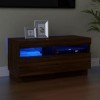 vidaXL Meuble TV avec Lumières LED Armoire Basse Centre de Divertissement Armoire Média Salon Salle de Séjour Intérieur Chêne