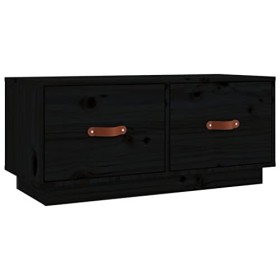FAMIROSA Meuble TV Noir 80x34x35 cm Bois de pin Massif 11KG 
